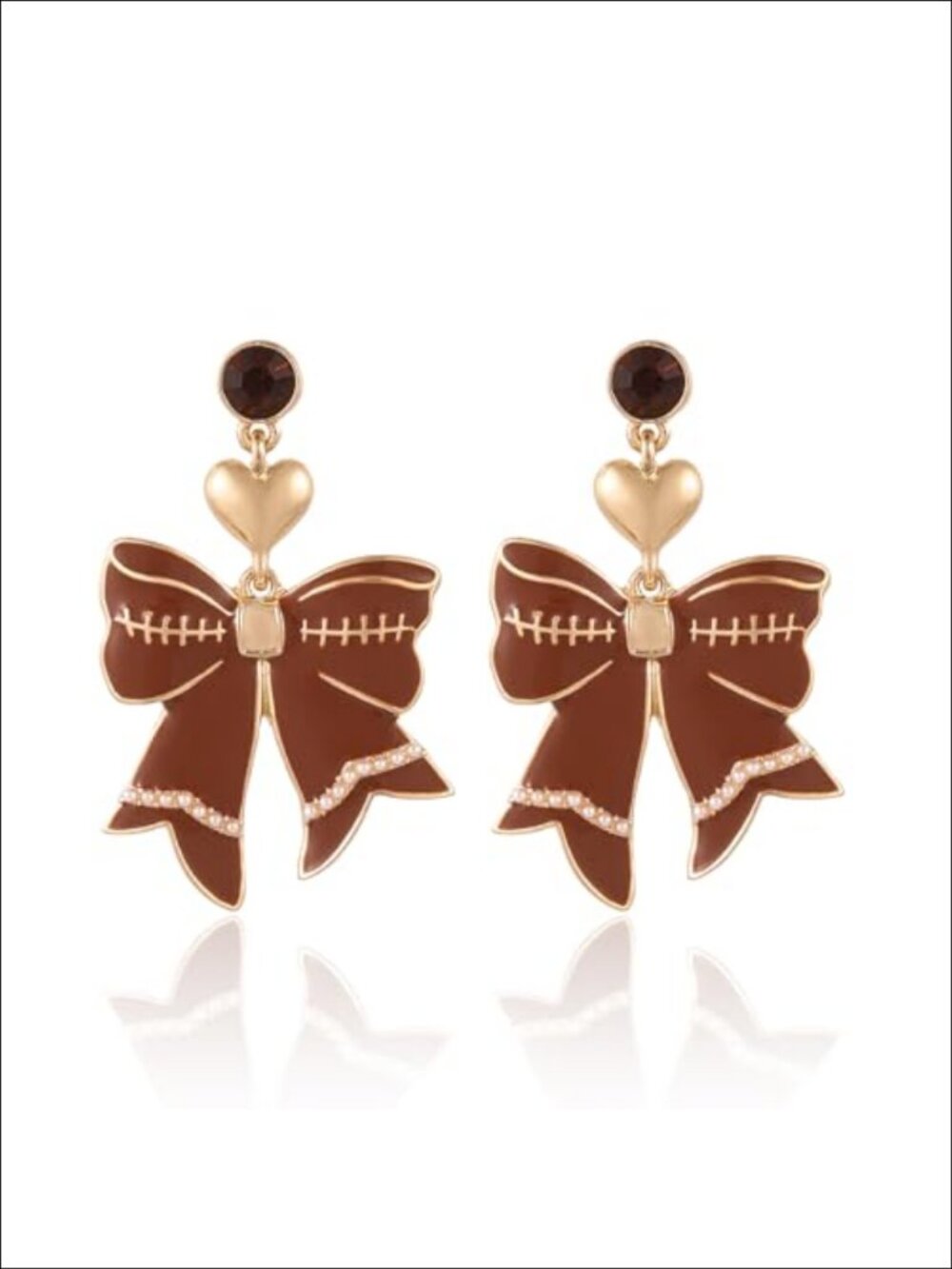 Football Bow Dangle Earrings Rhinestone Heart Game Day Jewelry